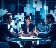 Team meeting around a table in a modern office