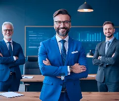 Three IT professionals standing in front of a whiteboard